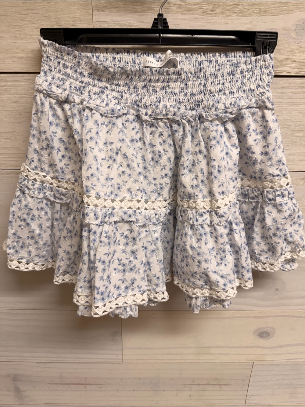 Altar'd State Cream Mini Skirt with Blue Floral Print